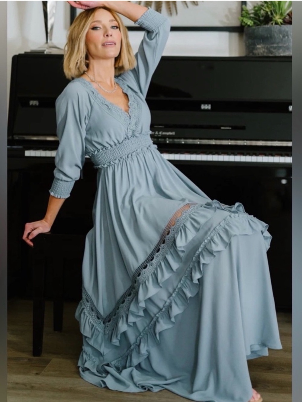 Baltic Born Pippa Ruffle Lace Maxi Dress in Dusty Blue Size XL